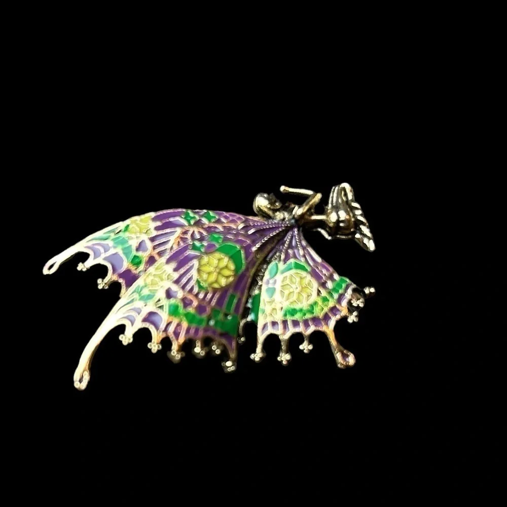 Fairy Brooch Kneeling Praying  Demential Colorful Wings Feminine Fairycore Pin